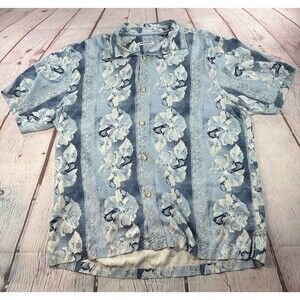 Tommy Bahama Floral 100% Silk Blue Camp Hawaiian Men’s Shirt Size XL